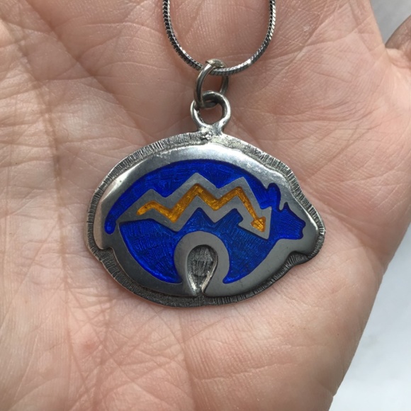 🌺Vintage Native American Sterling & Enamel Necklace - Picture 8 of 16